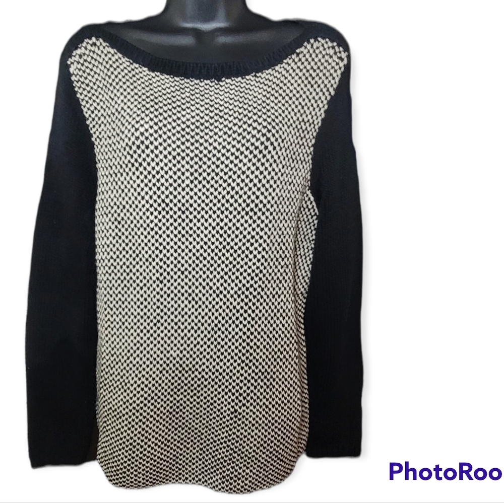 Lauren Ralph Lauren Women's Chunky Knit Long Sleeve Sweater Black & White 1X